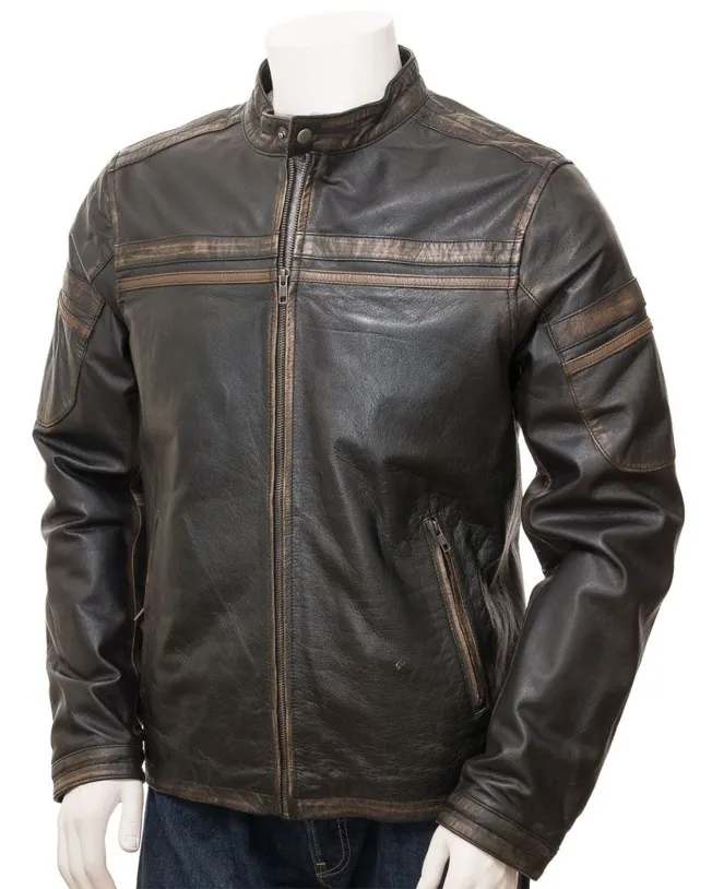Old 90s Vintage Style Cafe Racer Leather Jacket