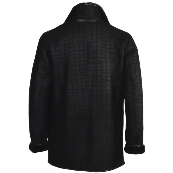 Crocodile Pattern All Black Fur Leather Jacket Back