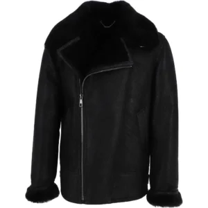 Men Asymmetrical Zipper Woodsmoke Black Jacket