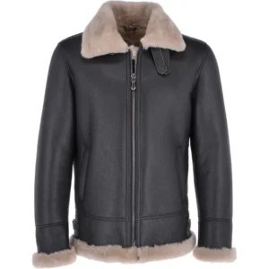 Mens Abbey Grey B3 Shearling Fur Bomber Jacket