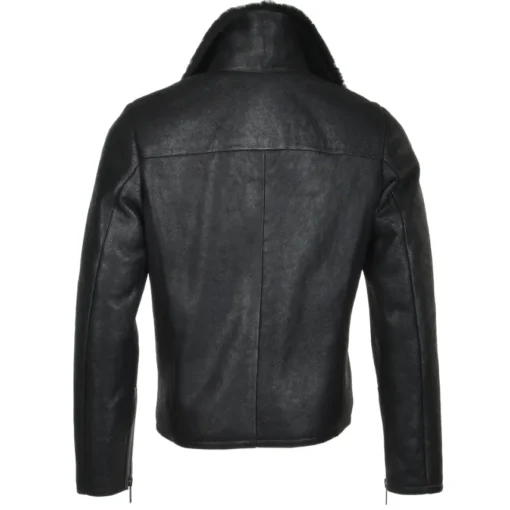 Mens All Black Asymmetrical Zipper Leather Jacket Back