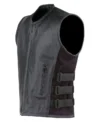 Mens All Black Leather Vest