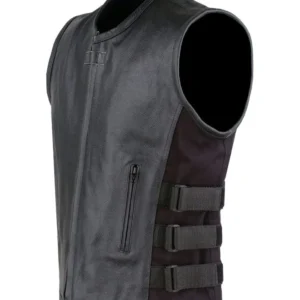 Mens All Black Leather Vest