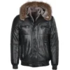 Mens-All-Black-Parka-Fur-Hooded-Leather-Jacket