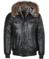 Mens-All-Black-Parka-Fur-Hooded-Leather-Jacket