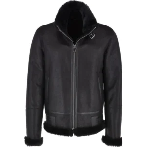 Mens All Black Plain Shearling B3 Bomber Jacket