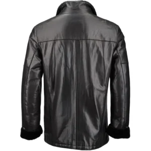 Mens-All-Jet-Black-Plain-Fur-Lined-Coat-Back
