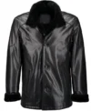 Mens All Jet Black Plain Fur Lined Coat Front Image