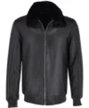 Mens-All-Plain-Black-Fur-Collar-Leather-Bomber-Jacket