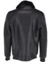 Mens All Plain Black Fur Collar Leather Bomber Jacket Back