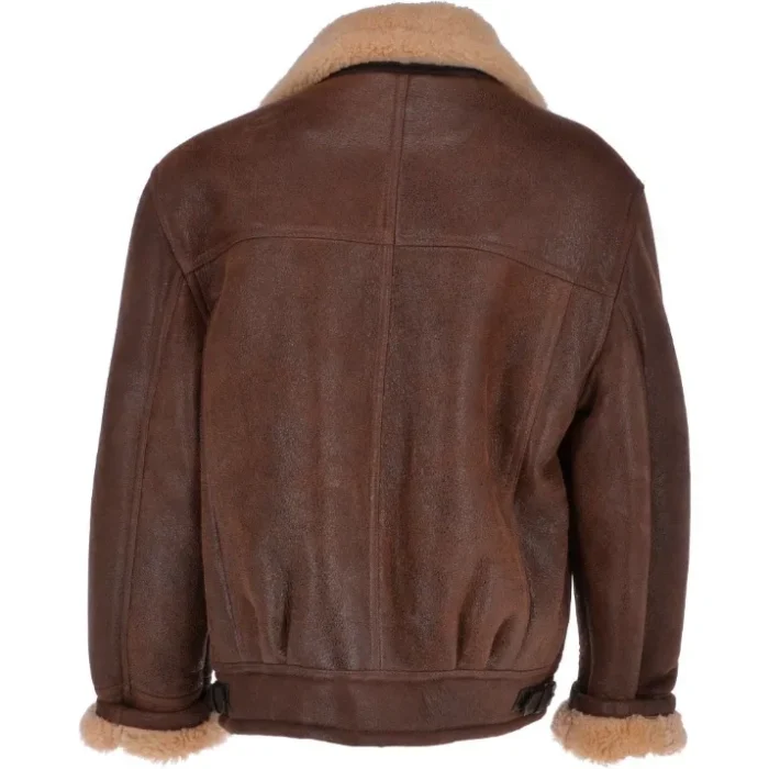 Mens Antique Asymmetrical Shearling Leather Jacket Back