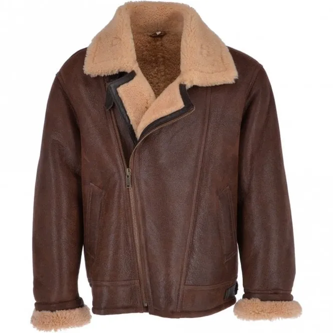 Mens Antique Asymmetrical Shearling Leather Jacket