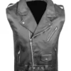 Mens Asymmetrical Zipper Black Leather Vest