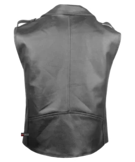 Men's Asymmetrical Zipper Black Leather Vest Back