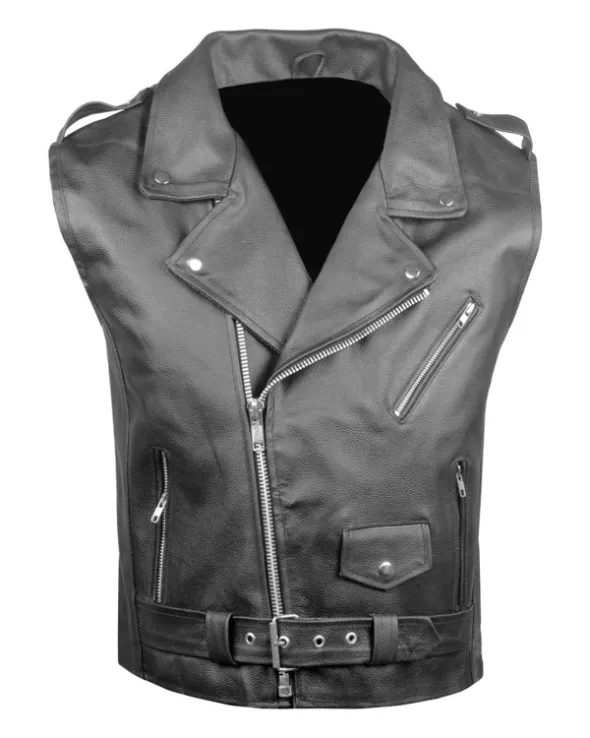 Men's Asymmetrical Zipper Black Leather Vest