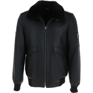 Mens Black Fur Collar G 1 Leather Bomber Jacket