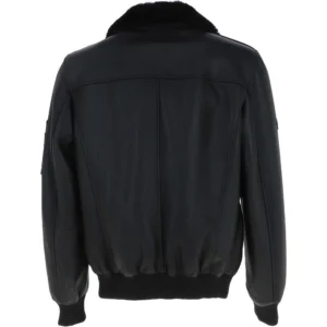 Mens Black Fur Collar G 1 Leather Bomber Jacket Back