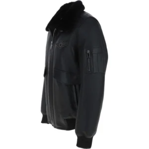 Mens-Black-Fur-Collar-G-1-Leather-Bomber-Jacket-Left