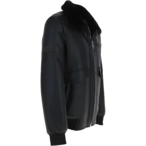 Mens Black Fur Collar G 1 Leather Bomber Jacket Right