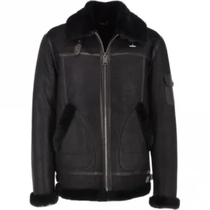 Mens Black Shearling Pilot Leather B3 Bomber Jacket