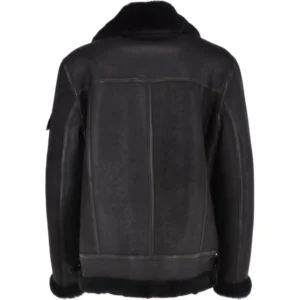 Mens Black Shearling Pilot Leather B3 Bomber Jacket back