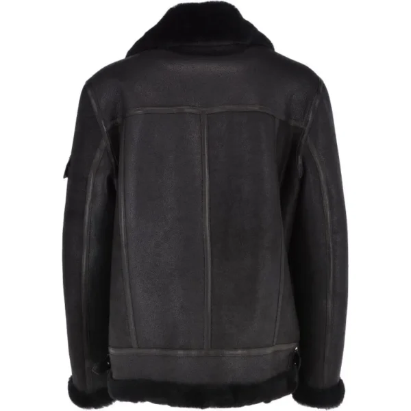 Mens Black Shearling Pilot Leather B3 Bomber Jacket back