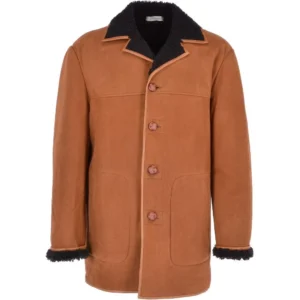 Mens Black Shearling Tan Brown Suede Coat