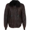 Mens Black Sherpa Collar Dark Brown Leather Bomber Jacket