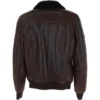 Mens Black Sherpa Collar Dark Brown Leather Bomber Jacket back