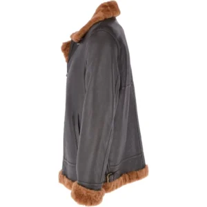Mens Brown B3 Shearling Leather Bomber Jacket Left
