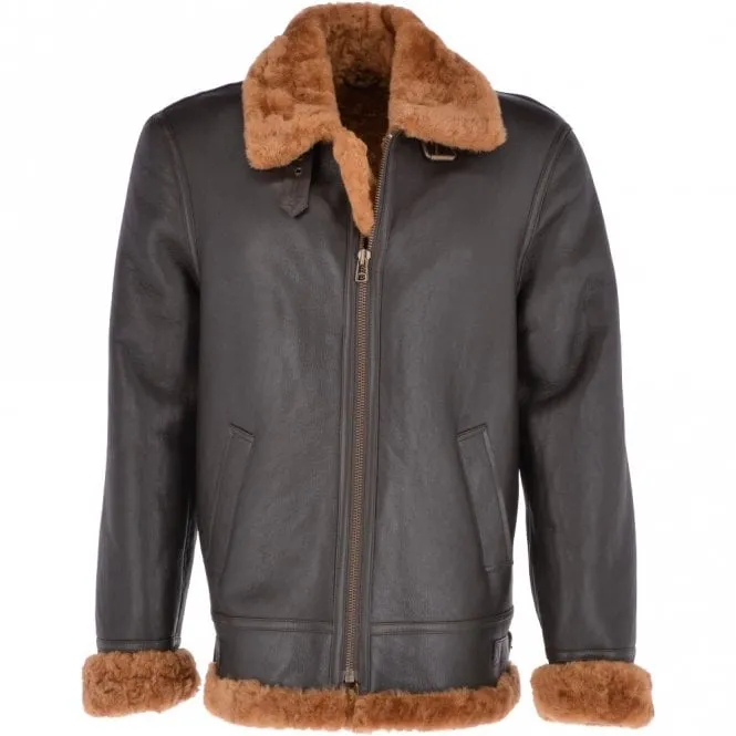 Mens Brown B3 Shearling Leather Bomber Jacket
