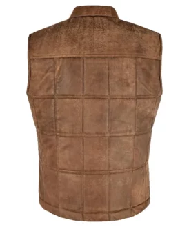 Mens Brown Four Pockets Shirt Style Leather Vest Back