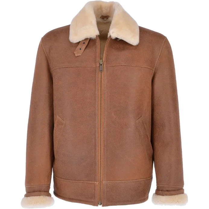 Mens Brown Shearling Fur B3 Bomber Leather Jacket
