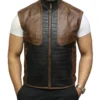 Mens-Brown-and-Black-Padded-Erect-Collar-Leather-Vest