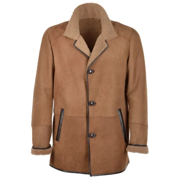 Mens Cape Palliser Brown Sherpa Lined Suede Coat