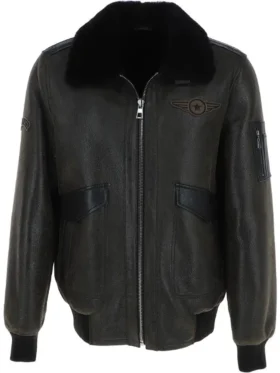 Mens Charcoal Fur Collar G 1 Leather Bomber Jacket