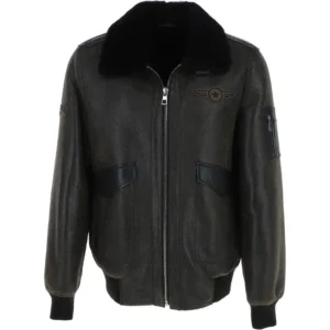Mens Charcoal Fur Collar G 1 Leather Bomber Jacket