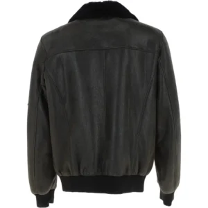 Mens Charcoal Fur Collar G 1 Leather Bomber Jacket Back