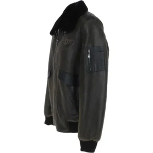 Mens Charcoal Fur Collar G 1 Leather Bomber Jacket Left