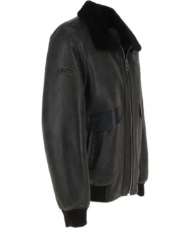 Mens Charcoal Fur Collar G-1 Leather Bomber Jacket Right