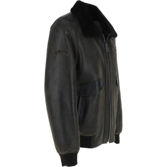 Mens Charcoal Fur Collar G-1 Leather Bomber Jacket Right