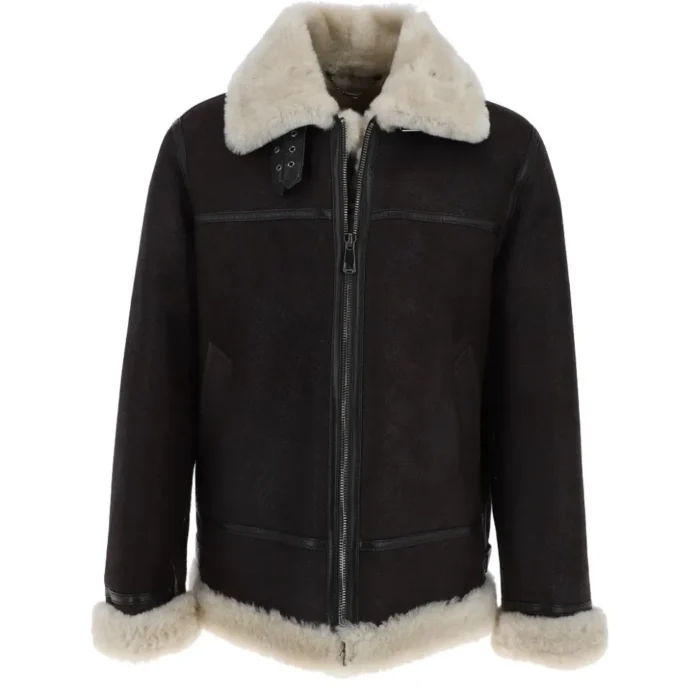 Mens Charcoal Shearling Leather B3 Bomber Jacket