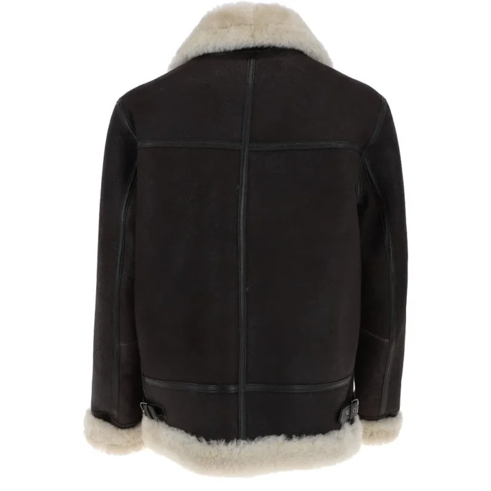 Mens Charcoal Shearling Leather B3 Bomber Jacket Back