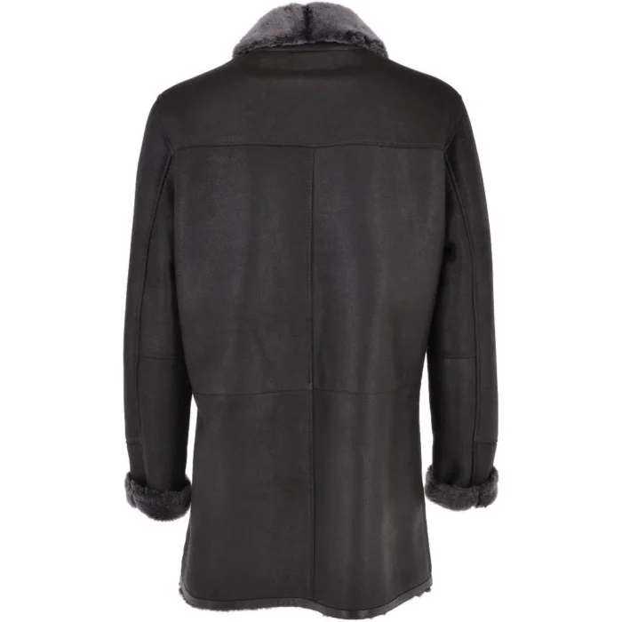 Mens Cod Black Faux Fur Lining Leather Coat Back