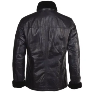 Mens-Dark-Navy-Fur-Erect-Collar-Leather-Jacket-Back