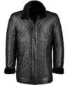Mens Diamond Quilted Black Fur Lined Leather Coat