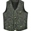 Mens Distressed Green V Neck Leather Vest