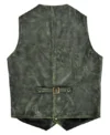Mens Distressed Green V Neck Leather Vest Back