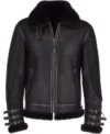 Mens-Double-Belted-Collar-Shearling-All-Black-Jacket