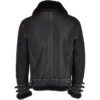 Mens Double Belted Collar Shearling All Black Jacket Back